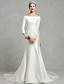 cheap Wedding Dresses-Engagement Formal Wedding Dresses Chapel Train Mermaid / Trumpet Long Sleeve Bateau Neck Satin With Sash / Ribbon Bow(s) 2023 Bridal Gowns
