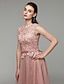 cheap Evening Dresses-A-Line Elegant Dress Prom Floor Length Short Sleeve Jewel Neck Satin with Sash / Ribbon Beading Appliques 2023
