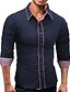 cheap Men&#039;s Shirts-Men&#039;s Daily Work Business / Basic Plus Size Slim Shirt - Solid Colored / Color Block Patchwork Blue / Long Sleeve / Summer