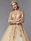 olcso Menyasszonyi ruhák-Ball Gown Wedding Dresses Jewel Neck Sweep / Brush Train Lace Tulle Long Sleeve Glamorous See-Through Backless Modern with Beading Appliques 2022
