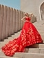 זול שמלות כלה-אירוסין גב פתוח רשמי שמלות חתונה נשף צווארון מרובע סטרפלס שובל כנסייה (צ&#039;אפל) תחרה שמלות כלה עם פרטים מקריסטל פרח 2024