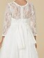 cheap Flower Girl Dresses-A-Line Floor Length Flower Girl Dress - Lace / Satin 3/4 Length Sleeve Jewel Neck with Bow(s) / Sash / Ribbon by LAN TING BRIDE®