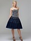 cheap Cocktail Dresses-Ball Gown Sparkle &amp; Shine Cocktail Party Prom Dress Strapless Sleeveless Knee Length Tulle with Pearls Beading Sequin 2021