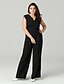 cheap Women&#039;s Jumpsuits &amp; Rompers-Women&#039;s Daily Basic V Neck Black Wide Leg Jumpsuit, Solid Colored XL XXL XXXL Sleeveless Summer