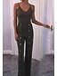 cheap Women&#039;s Jumpsuits &amp; Rompers-Women&#039;s Club Sexy Strap Black Wide Leg Jumpsuit, Solid Colored Split M L XL Sleeveless Spring Summer