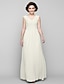 Χαμηλού Κόστους Φορέματα για τη Μητέρα της Νύφης-Γραμμή Α Λαιμόκοψη V Μακρύ Σιφόν Φόρεμα Μητέρας της Νύφης με Χάντρες / Χιαστί με LAN TING BRIDE®