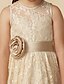 cheap Flower Girl Dresses-A-Line Floor Length Flower Girl Dress - Lace Sleeveless Jewel Neck with Sash / Ribbon / Flower by LAN TING BRIDE®
