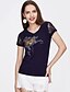 cheap Plus Size Tops-Women&#039;s T shirt Floral V Neck Daily Lace Print Short Sleeve Slim Tops Basic Blue White Fuchsia