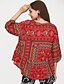 cheap Plus Size Tops-Women&#039;s Blouse Floral Round Neck Red Daily Embroidered Print Clothing Apparel Cotton Linen / Lantern Sleeve