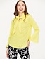 baratos Tops em tamanhos grandes-Mulheres Blusa Cor Sólida Decote V Rosa Amarelo Azul Marinha Preto Para Noite Roupa / Manga Longa