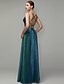cheap Special Occasion Dresses-A-Line Elegant &amp; Luxurious Minimalist Open Back Formal Evening Black Tie Gala Dress Plunging Neck Sleeveless Floor Length Sequined with Criss Cross Split Front 2021