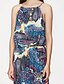 cheap Women&#039;s Dresses-Women&#039;s Shift Dress Maxi long Dress Blue Sleeveless Floral Print Summer Round Neck Basic Loose S M L XL