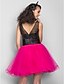 cheap Cocktail Dresses-A-Line Color Block Cute Beaded &amp; Sequin Homecoming Cocktail Party Dress Jewel Neck Sleeveless Short / Mini Tulle Sequined with Beading Sequin 2020