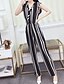 cheap Women&#039;s Jumpsuits &amp; Rompers-Women&#039;s Fine Stripe Daily / Holiday / Beach Street chic V Neck Black White Wide Leg Jumpsuit Onesie, Striped S M L High Rise Sleeveless Summer