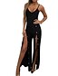 cheap Women&#039;s Jumpsuits &amp; Rompers-Women&#039;s Club Sexy Strap Black Wide Leg Jumpsuit, Solid Colored Split M L XL Sleeveless Spring Summer