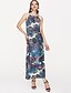 cheap Women&#039;s Dresses-Women&#039;s Shift Dress Maxi long Dress Blue Sleeveless Floral Print Summer Round Neck Basic Loose S M L XL