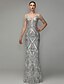 cheap Evening Dresses-Sheath / Column Elegant Beaded &amp; Sequin Prom Formal Evening Dress V Neck Short Sleeve Floor Length Sequined with Beading Sequins 2020