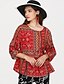 cheap Plus Size Tops-Women&#039;s Blouse Floral Round Neck Red Daily Embroidered Print Clothing Apparel Cotton Linen / Lantern Sleeve