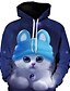 お買い得  男性用3Dパーカー-Men&#039;s Plus Size Hoodie Cartoon Cat Geometric Print Hooded Daily Going out 3D Print Active Hoodies Sweatshirts  Long Sleeve Blue / Fall / Winter
