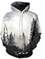 billiga 3d hoodies för män-Herr Huvtröja 3D Tryck Huva Grundläggande / Kineseri Långärmad Grå S M L XL XXL XXXL / Höst