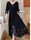 cheap Romantic Lace Dresses-Women&#039;s A Line Dress Maxi long Dress Long Sleeve Black Solid Colored Lace Trims Fall Spring Plus Size Black L XL XXL 3XL 4XL 5XL 6XL