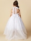 お買い得  子供用ドレス-Ａライン アシメントリー フラワーガールドレス 結婚式 かわいいウエディング ドレス オーガンザ ととも​​に リボン フィット 3-16 歳