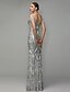 cheap Evening Dresses-Sheath / Column Elegant Beaded &amp; Sequin Prom Formal Evening Dress V Neck Short Sleeve Floor Length Sequined with Beading Sequins 2020