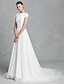 cheap Wedding Dresses-A-Line Wedding Dresses Bateau Neck Court Train Chiffon Satin Short Sleeve Simple Backless with Crystal Brooch 2021