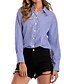 preiswerte Blusen und Hemden für Damen-Damen Alltag Hemd Gestreift 3/4 Ärmel Oberteile Baumwolle Street Schick V-Ausschnitt Blau / Ausgehen