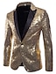 billige Blazer og jakke-herre paljett blazer 70-talls disco basic retro punk gothic sparkly blazer normal passform ensfarget svart gull sølv rød blå lilla 2024