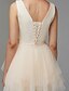 זול שמלות שושבינה-גזרת A צווארון V באורך  הברך טול שמלה לשושבינה  עם פפיון(ים) על ידי LAN TING BRIDE®