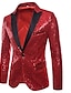 preiswerte Blazer &amp; Jacke-Herren-Partyblazer mit Pailletten, 70er-Jahre, Disco, Basic, Retro, Punk, Gothic, funkelnder Blazer, normale Passform, einfarbig, Schwarz, Gold, Silber, Rot, Blau, Lila, 2024