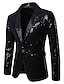 voordelige Trenchcoat voor heren-Voor heren Blazer Feest Club Basic Punk &amp; Gothic Effen Normale pasvorm Polyester Heren Pak blauw / Paars / Zilver - V-hals / Pailletten / Winter / Lange mouw