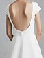 cheap Wedding Dresses-A-Line Wedding Dresses Bateau Neck Court Train Chiffon Satin Short Sleeve Simple Backless with Crystal Brooch 2021