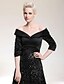 cheap Vestidos para Ocasiões Especiais-A-Line Celebrity Style Sparkle &amp; Shine Formal Evening Dress V Neck Off Shoulder Half Sleeve Court Train Satin Sequined with Sequin 2020