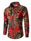 cheap Men&#039;s Printed Shirts-Men&#039;s Shirt Paisley Tribal Collar Street Daily Long Sleeve Tops Designer Basic Fashion Vintage Green Red / Wash with similar colours / Cool / Breathable / Holiday