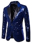 cheap Men&#039;s Trench Coat-Men&#039;s Blazer Party Club Basic Punk &amp; Gothic Solid Colored Regular Fit Polyester Men&#039;s Suit Blue / Purple / Silver - V Neck / Sequins / Winter / Long Sleeve