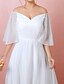 cheap Prom Dresses-A-Line Prom Dresses Empire White Dress Engagement Prom Floor Length Off Shoulder 3/4 Length Sleeve Chiffon with Ruffles 2022