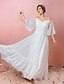 cheap Prom Dresses-A-Line Prom Dresses Empire White Dress Engagement Prom Floor Length Off Shoulder 3/4 Length Sleeve Chiffon with Ruffles 2022