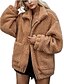 levne šerpa bundy-Dámské Kabát Teddy Coat Šerpa bunda Fleecová bunda Denní Podzim Zima Standardní Kabát Košilový límec Saka Dlouhý rukáv Jednobarevné Trávová zelená Černá Velbloudí / Větší velikosti