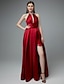 cheap Evening Dresses-A-Line Beautiful Back Dress Prom Floor Length Sleeveless Halter Taffeta Backless with Beading Split Front 2023