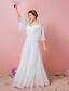 cheap Prom Dresses-A-Line Prom Dresses Empire White Dress Engagement Prom Floor Length Off Shoulder 3/4 Length Sleeve Chiffon with Ruffles 2022