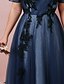 cheap Prom Dresses-A-Line Plus Size Prom Formal Evening Dress Jewel Neck Short Sleeve Floor Length Satin Tulle with Pleats Appliques 2021 / Illusion Sleeve