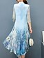 Χαμηλού Κόστους Print Φορέματα-Γυναικεία Φόρεμα σε ευθεία γραμμή Φόρεμα μέχρι το γόνατο Μπλε Απαλό 3/4 Μήκος Μανικιού Φλοράλ Στάμπα Άνοιξη Καλοκαίρι Όρθιος Γιακάς Κινεζικό στυλ Εκλεπτυσμένο Πάρτι Φαρδιά Φλοράλ Τ M L XL XXL 3XL