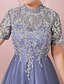 cheap Prom Dresses-A-Line Prom Dresses Chinese Style Dress Prom Floor Length Short Sleeve High Neck Lace Backless with Pleats Appliques 2022 / Formal Evening