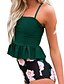 cheap One-piece swimsuits-Women&#039;s Swimwear Tankini Swimsuit Ruffle Print Floral Green Bandeau Strap Bathing Suits Basic