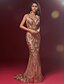 cheap Evening Dresses-Mermaid / Trumpet Elegant &amp; Luxurious Sparkle &amp; Shine Beaded &amp; Sequin Formal Evening Black Tie Gala Dress V Neck Sleeveless Sweep / Brush Train Sequined with Sequin 2020