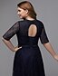 cheap Evening Dresses-A-Line Plus Size Wedding Guest Formal Evening Dress V Neck Lace-up Half Sleeve Floor Length Lace with Beading 2022