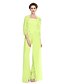 cheap The Wedding Store-Sheath / Column Pantsuit / Jumpsuit Mother of the Bride Dress Convertible Dress Strapless Floor Length Chiffon Sheer Lace 3/4 Length Sleeve with Lace 2022