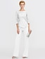 cheap Mother of the Bride Pantsuits-Jumpsuit / Pantsuit Mother of the Bride Dress Formal Plus Size Sexy See Through Bateau Neck Floor Length Chiffon Glitter Lace 3/4 Length Sleeve with Lace Sequin 2024